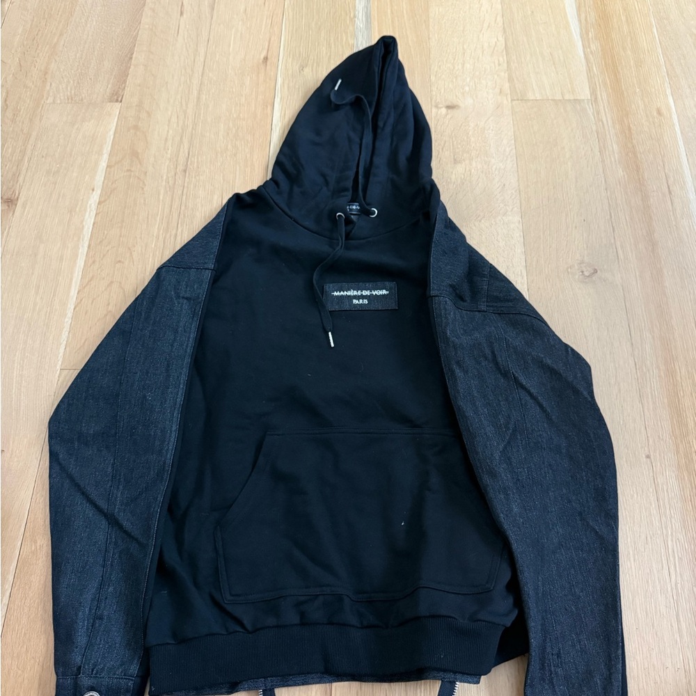 Maniere De Voir Black Denim Sleeve Hoodie